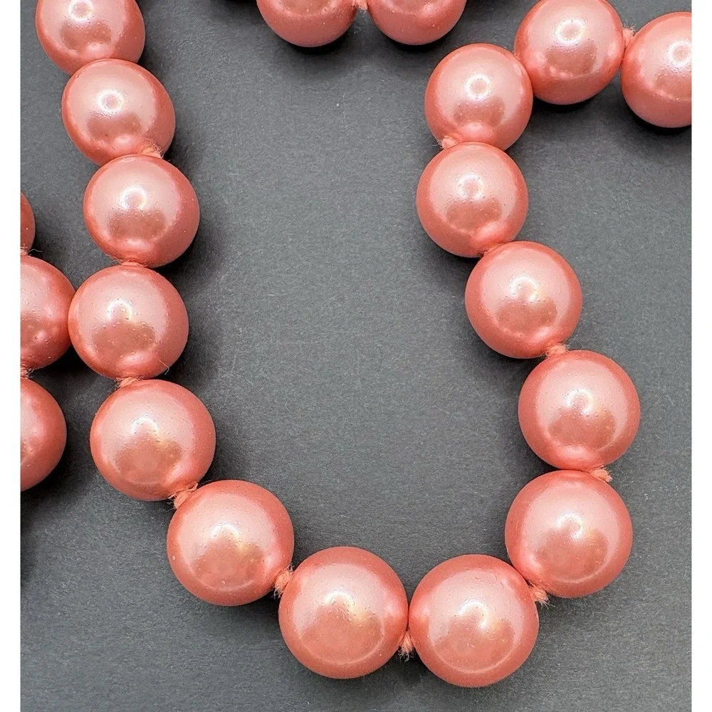 Vintage Joan Rivers Pastel Pink Glass Faux Pearl Necklace Knotted Colorful 30